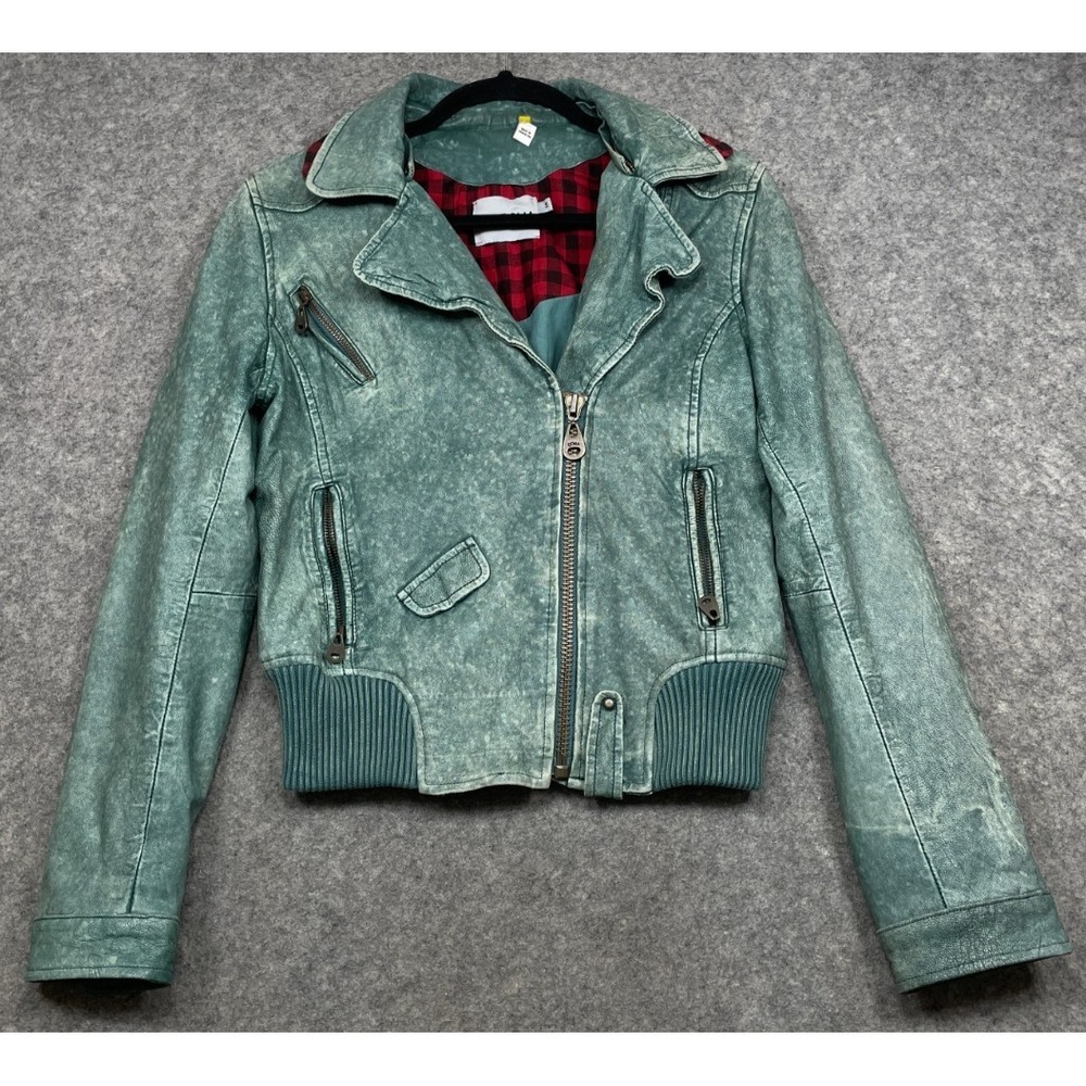 Doma Leather Moto Jacket Green Medium Motorcycle Buffalo Plaid Check Biker